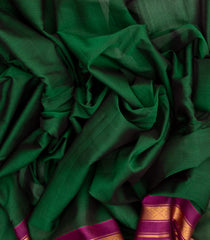Bottle Green Handloom Gadwal Silk Cotton Saree With Contrast Border-GA0249