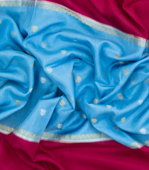 Turquoise Woven Blended Viscose With Zari Buttas-BL5560