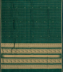 Dark Green Handloom Kanchi Cotton Saree With Checks & Buttas-KC1667