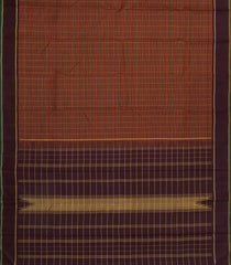 Brown Handloom Kanchipuram Silk Saree With Zari Checks & Contrast Border-KA14891