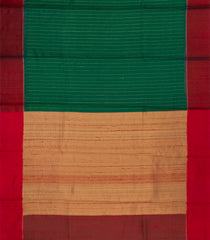Green Woven Dupion Silk Saree With Dotted Stripes & Contrast Border-DS0642
