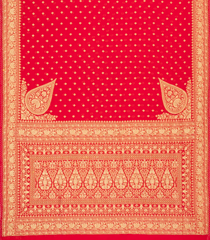 Red Woven Blended Crepe Saree With Floral Motifs & Sequin Work-EN1921