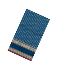 Cyan Handloom Silk Cotton Saree With Checks-SC4272
