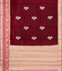 Maroon Woven Banarasi Poona Silk Saree With Buttas & Contrast Meena Border-BP1040
