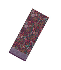 Maroon Printed Synthetic Linen Saree With Floral Motifs-SY0192