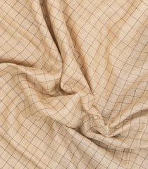 Cream Woven Linen Saree With Checks-LI0716