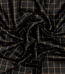 Black Handloom Dupion Silk Saree With Checks & Printed Pallu-DS0646