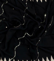 Black Printed Modal Silk Saree With Embroidered Motifs-PS0744