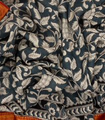 Grey Woven Kalamkari Printed Cotton Saree With Floral Motifs