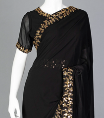 Black Ready to Wear Chiffon Saree With Embroidery Border & Blouse