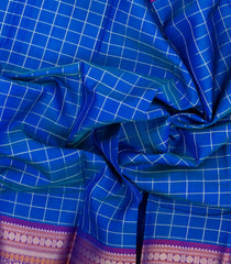 Blue Handloom Kanchipuram Silk Saree With Silk Checks-KA15655