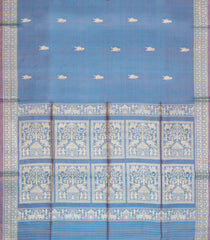 Steel Blue Woven Tussar Silk Saree With Tribal Motifs-TU3497