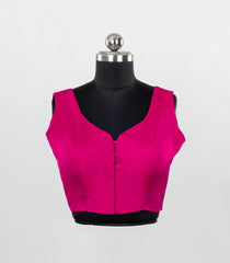 Hot Pink Readymade Sleeveless Blended Silk Blouse With Sweetheart Neck-RB5215