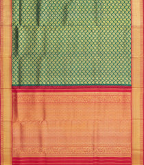 Green Handloom Korvai Kanchipuram 9 Yards Silk Saree With Gandaberunda Motifs-KA15748