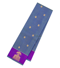 Blue Handloom Kanchipuram Silk Saree With Vairaoosi Stripes & Buttas-KA15494