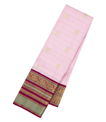 Baby Pink Handloom Korvai Kanchipuram Silk Saree With Zari Checks & Buttas-KA16288