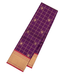 Dark Purple Handloom Kanchipuram Silk Saree With Zari Checks & Buttas-KA15883