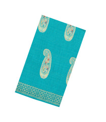 Turquoise Printed Synthetic Dola Silk Saree With Zari Stripes & Border-SY0394