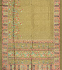 Olive Green Printed Synthetic Tussar Silk Saree With Floral Motifs-SY0079