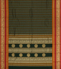 Bottle Green Handloom Kanchi Cotton Saree With Checks-KC1849