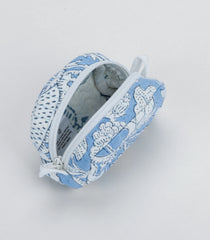 Light Blue Cotton Bagru Printed Coin Pouch With Zipper-ACS1077