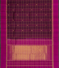 Burgundy Handloom Kanchipuram Silk Saree With Checks-KA15218