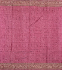 Peach Printed Chanderi Cotton Saree With Floral Motifs & Zari Border-CC1671