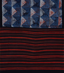 Indigo Printed Jaipur Cotton Saree With Floral Motifs-JC1686
