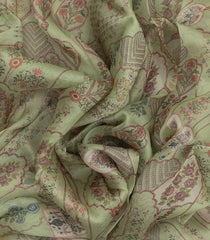 Cardamom Green Woven Pure Organza Silk Saree With Printed Floral Motifs-PS0596