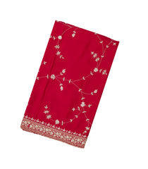 Red Woven Pure Crepe Silk Saree With Embroidered Floral Motifs-PS0585
