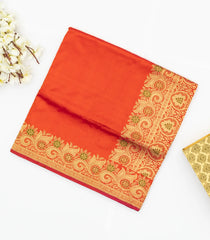 Red Banarasi Silk Saree With Meena Floral Motifs In Border