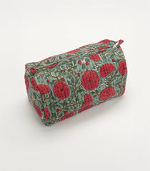 Sage Green Cotton Bagru Printed Toiletry Bag With Zipper-ACS1088