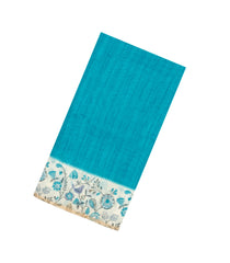 Turquoise Printed Synthetic Linen With Contrast Border-SY0287