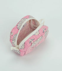 BubbleGum Pink Cotton Bagru Printed Coin Pouch With Zipper-ACS1064