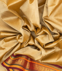 Sandal Handloom 9 Yards Korvai Silk Cotton Saree With Contrast Border-SC3781
