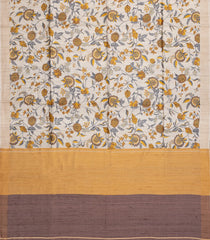 Taupe Handloom Tussar Silk Saree With Yellow Printed Motifs-TU3439