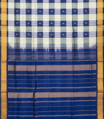 Blue & White Handloom Silk Cotton Saree With Checks-SC3460
