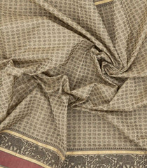 Beige Handloom Silk Cotton Saree With Annam Chakaram Motifs-SC3946