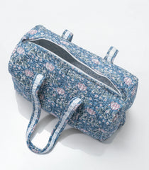 Blue Handmade Duffle Bag With Printed Motifs With Zipper (9"H X 14"W X 7"D)-ACS1051