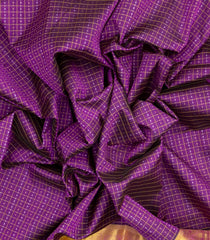 Purple Handloom Silk Cotton Saree With Checks & Contrast Pallu-SC3693