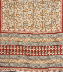 Beige Printed Jaipur Cotton Saree With Printed Tribal Motifs-JC1787