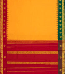 Mango Yellow Handloom Korvai Kanchipuram Silk Saree With Ganga Jamuna Border-KA13941