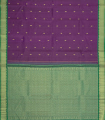 Dark Purple Handloom Kanchipuram Silk Saree With Stripes & Buttas-KA15950