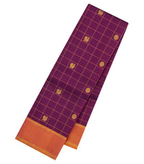 Magenta Handloom Kanchipuram Silk Saree With Checks & Buttas-KA15716