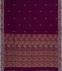Maroon Handloom Bengal Cotton Saree With Tribal Motifs-BG1983