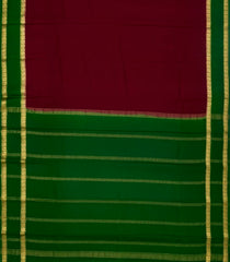 Maroon Mysore Crepe Silk Saree With Contrast Green Border