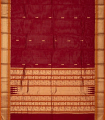 Crimson Handloom Kanchi Cotton Saree With Fish Buttas & Orange Border