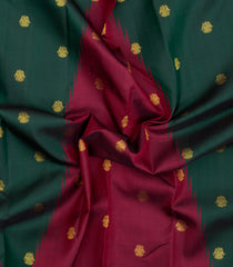 Bottle Green & Crimson Handloom Korvai Kanchipuram Silk Saree With Buttas-KA15897