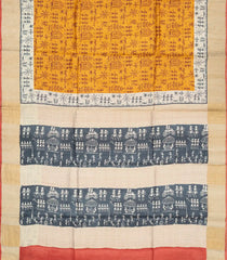 Mustard Handloom Tussar Silk Saree With Printed Tribal Motifs-TU2643