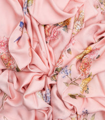 Baby Pink Woven Satin Silk Saree With Printed Bird Motifs-PS0536